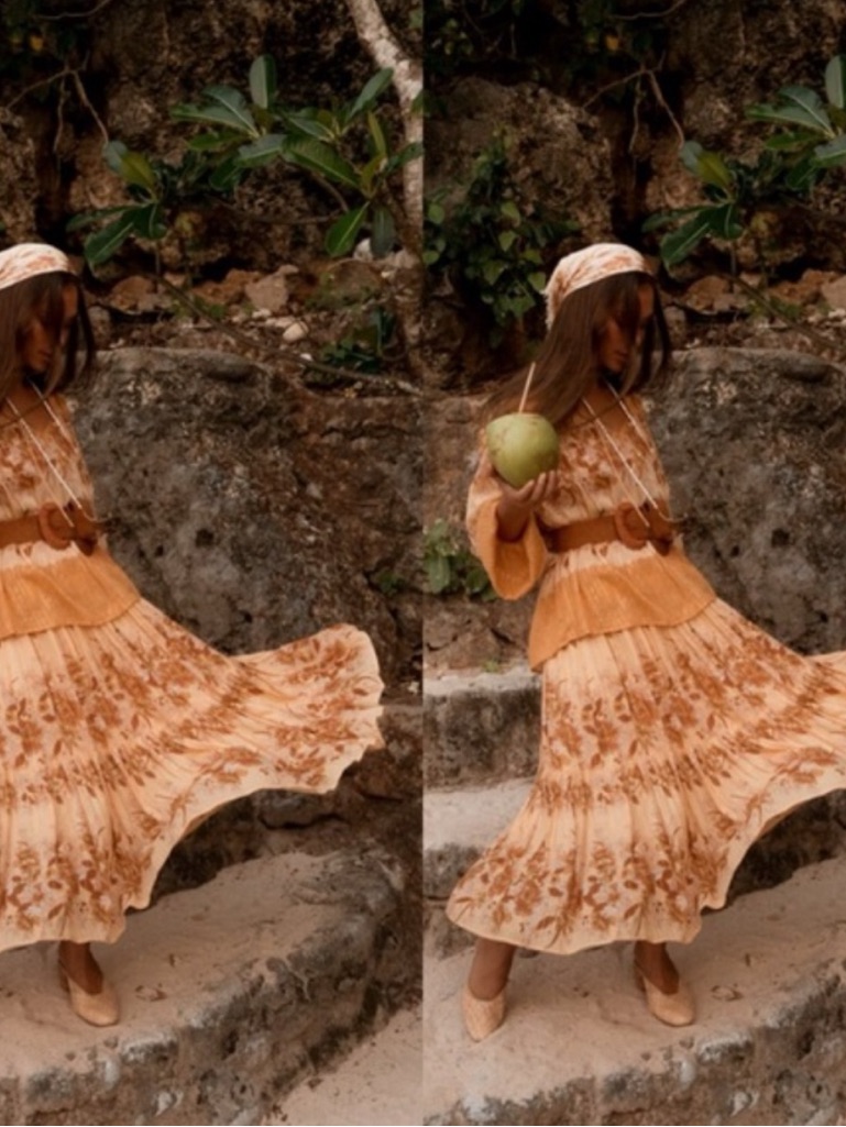 Spell Cream And Brown Floral Tiered Skirt